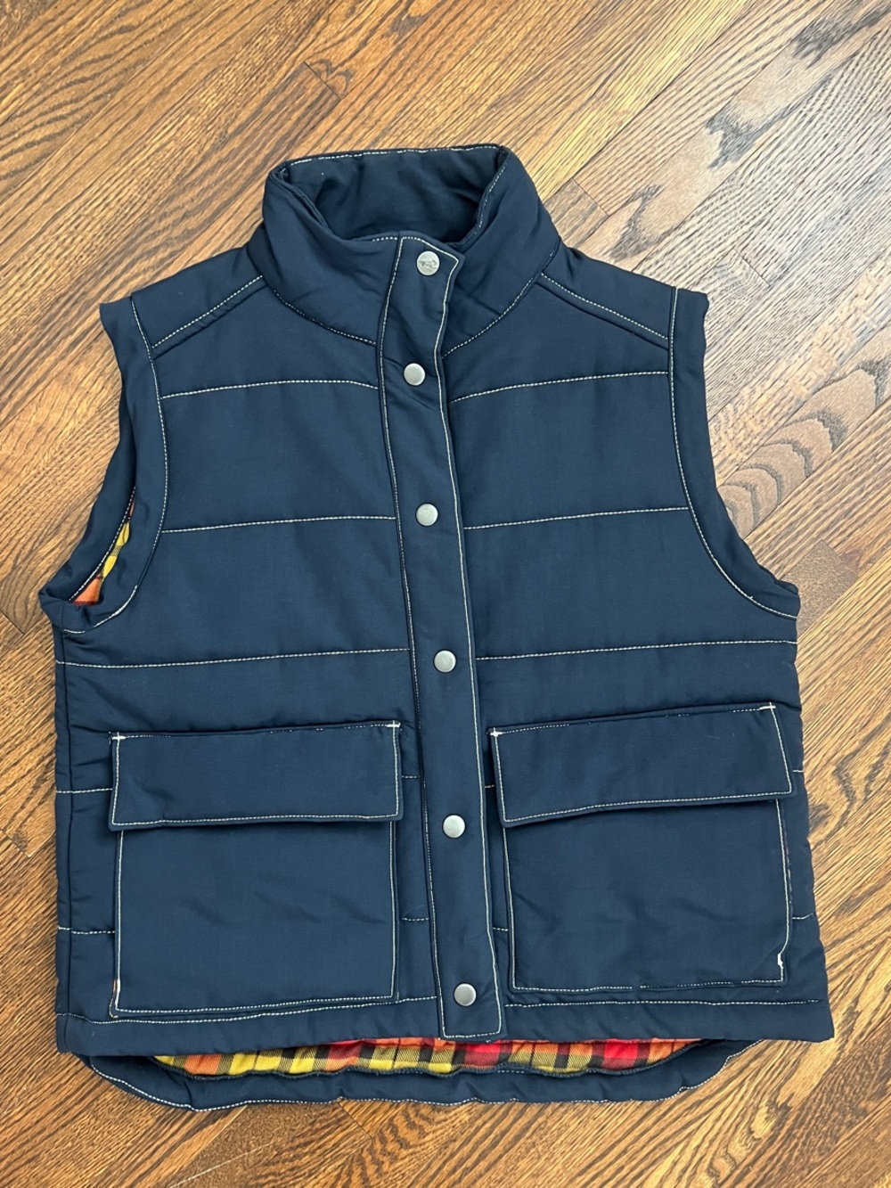 Navy Quilted Snap-Front Puffer Vest